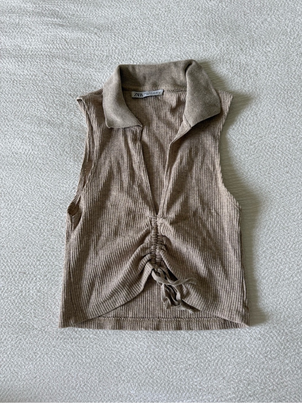 Zara Ribbed Collared Tank Top in Taupe Brown